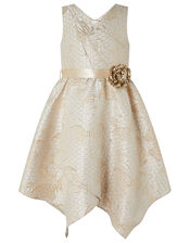 Honey Jacquard Dress with Sequin Corsage, Gold (GOLD), large