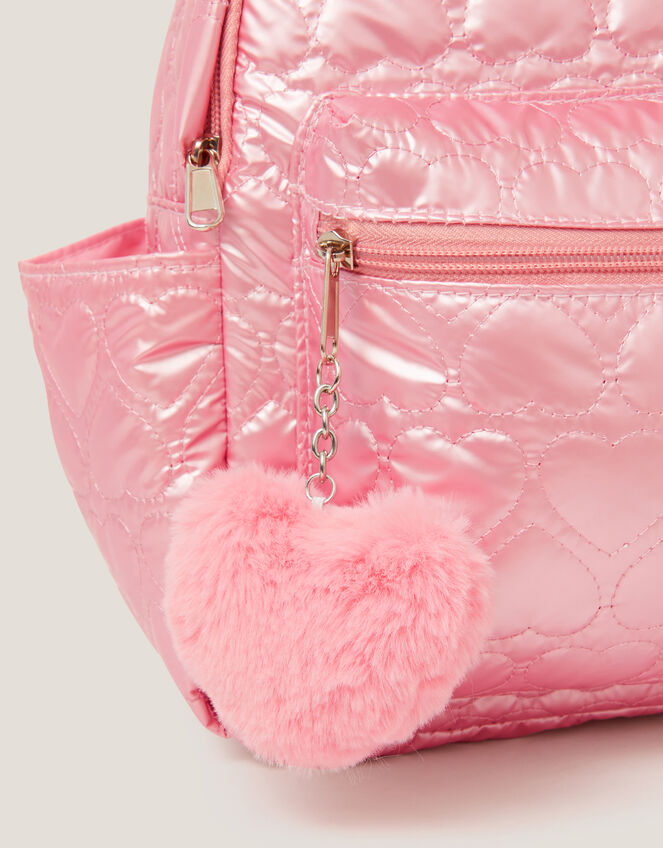 Shiny Heart Quilted Backpack, , large