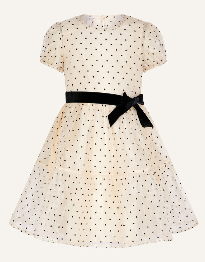 Flock Spot Print Dress, Ivory (IVORY), large