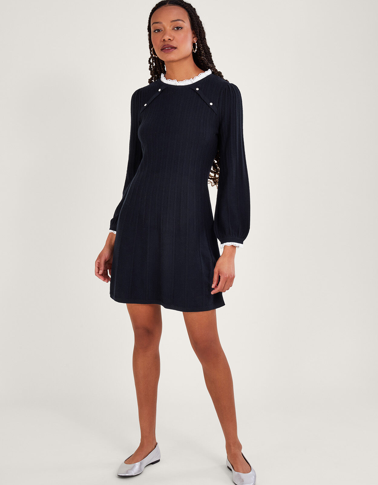 Lace Trim Swing Dress Blue Knit Dresses Monsoon UK