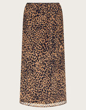 Liza Leopard Print Midi Skirt, Brown (BROWN), large