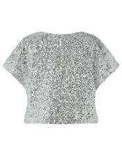 Dawn Sequin Flutter Sleeve Top, Silver (SILVER), large