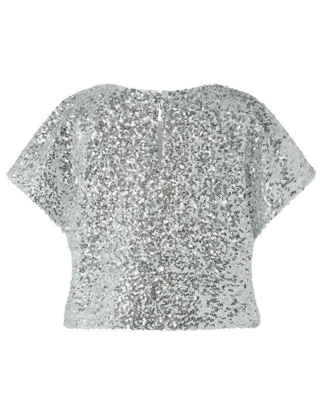 Dawn Sequin Flutter Sleeve Top, Silver (SILVER), large