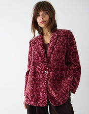 East Jude Printed Velvet Blazer, Red (BERRY), large