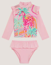 Baby Giraffe Print Rash Vest Swim Set, Pink (PINK), large