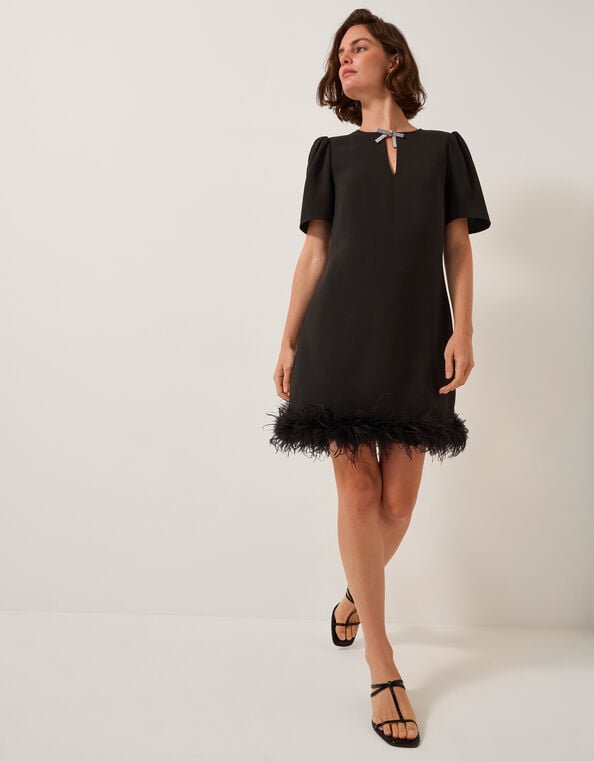 Arlette Feather Mini Dress, Black (BLACK), large