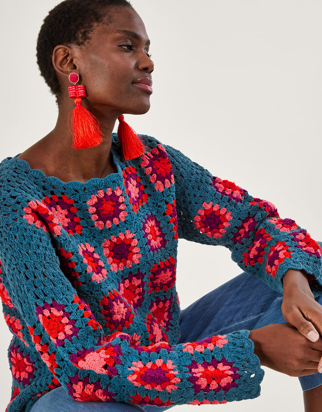 Hand Crochet Jumper Blue Knitwear Monsoon UK.