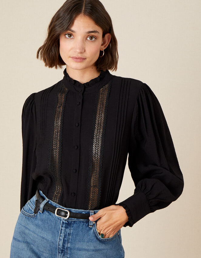 Victoriana Lace Trim Blouse, Black (BLACK), large