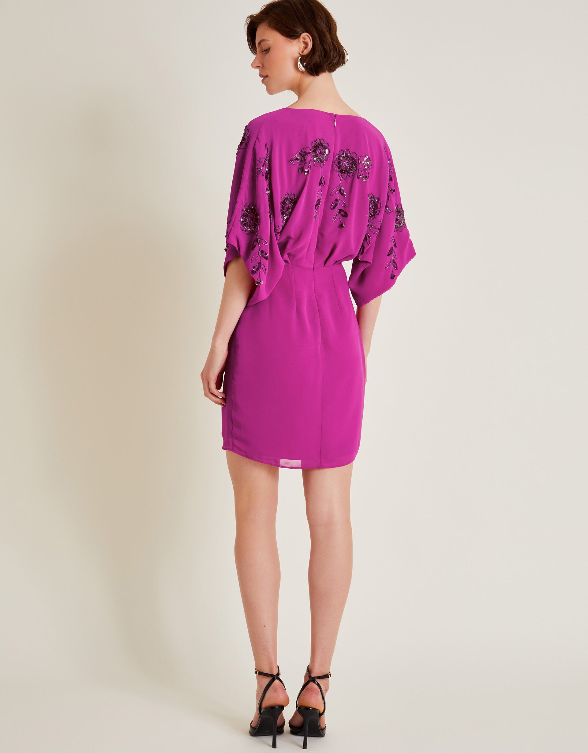 Isla Embellished Short Sleeve Mini Dress Pink Evening Dresses Monsoon UK
