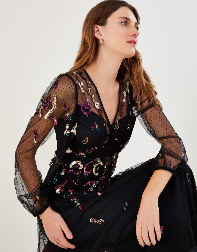 Colbie Embellished Midi Dress, Black (BLACK), large