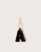 Embellished Floral Initial Keyring, Black (BLACK), large