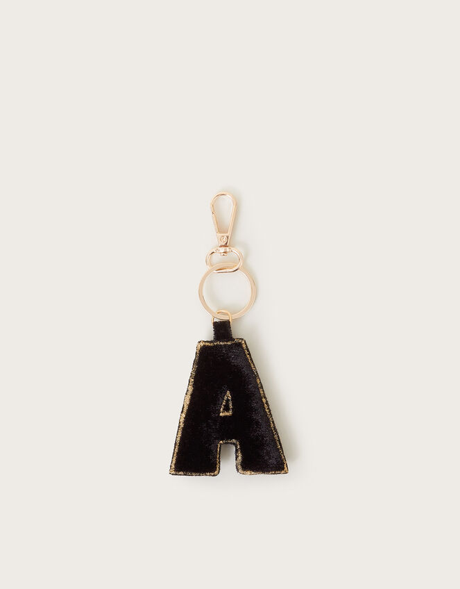 Embellished Floral Initial Keyring, Black (BLACK), large