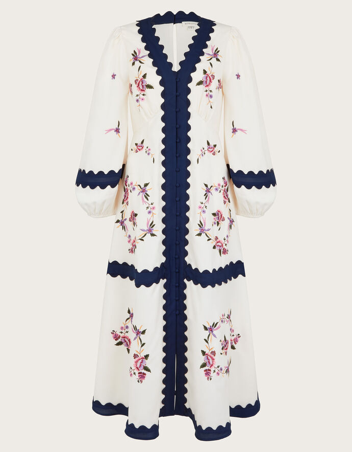 Ivory Embroidered Button-Down Dress