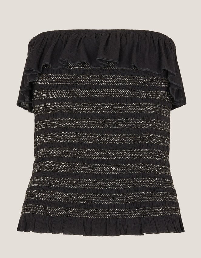 Heidi Smocked Ruffle Bandeau Top, Black (BLACK), large