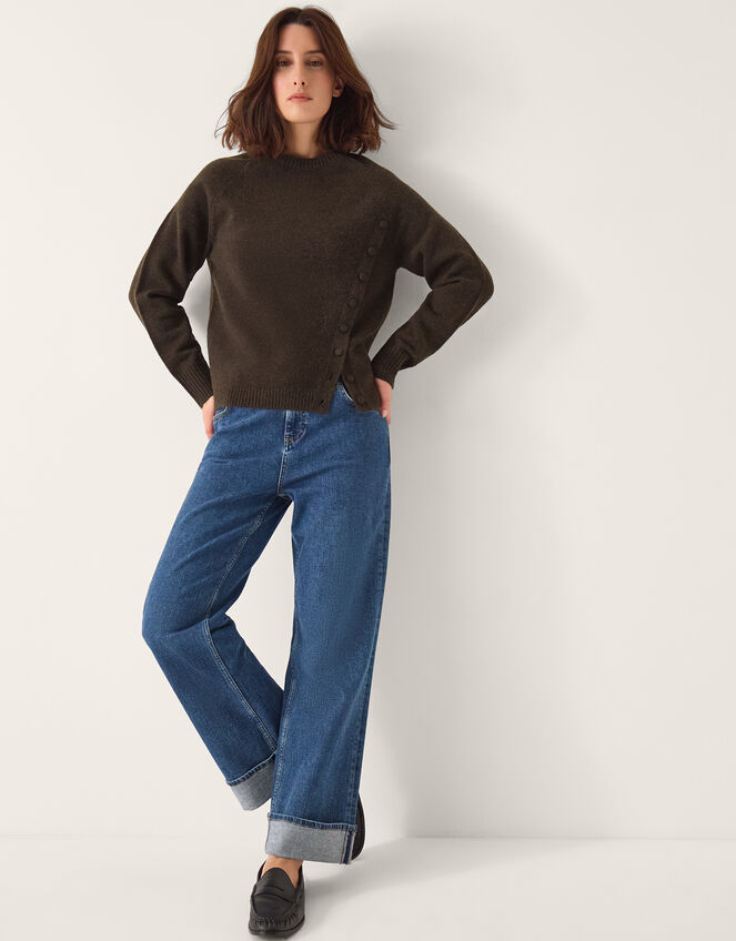 Bray Asymmetrical Button Knit Jumper, Brown (CHOCOLATE), large