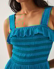 Salma Smocked Sleeveless Midi Dress, Blue (TURQUOISE), large