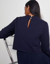 Penny Long Sleeve Pleated Midi Dress, Blue (NAVY), large