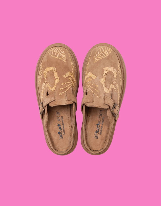Laidback London Embroidered Suede Clogs, Camel (CAMEL), large