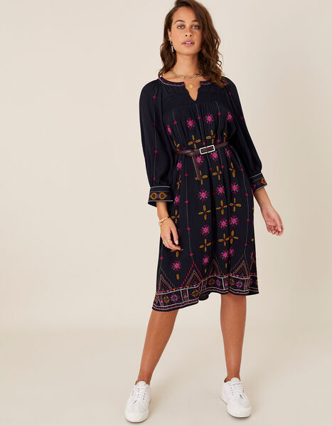 Embroidered Tunic Dress in LENZING™ ECOVERO™ Blue, Blue (NAVY), large