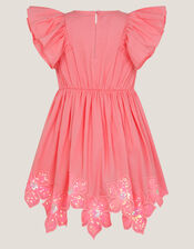 Flutter Sleeve Sequin Floral Dress, Pink (PINK), large