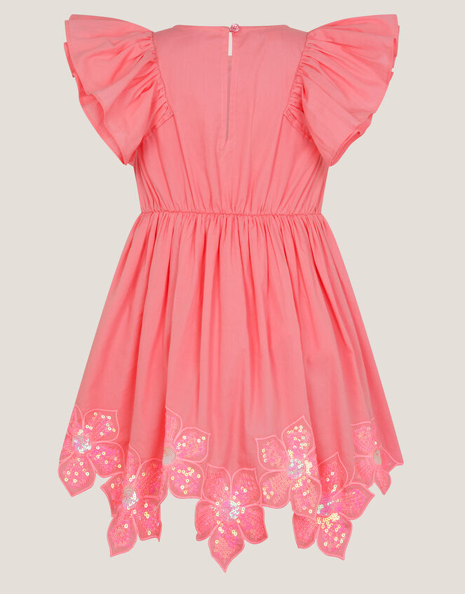 Flutter Sleeve Sequin Floral Dress, Pink (PINK), large