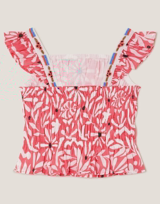 Floral Print Cropped Embellished Blouse, Multi (MULTI), large