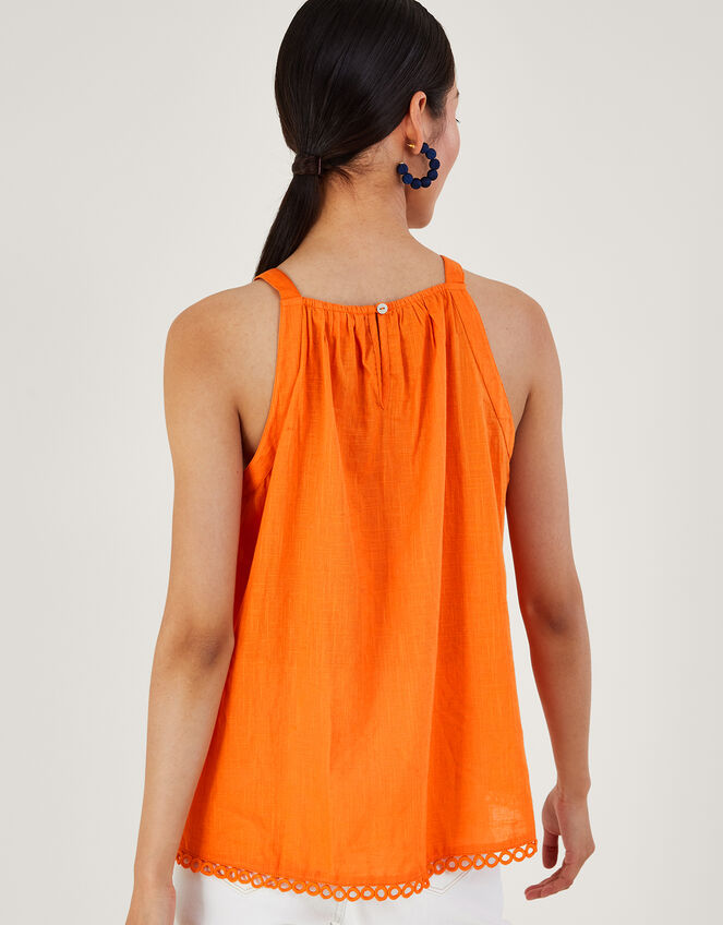 Crochet Neckline Halter Top, Orange (ORANGE), large