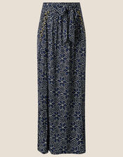 Geometric Print Jersey Maxi Skirt, Blue (BLUE), large