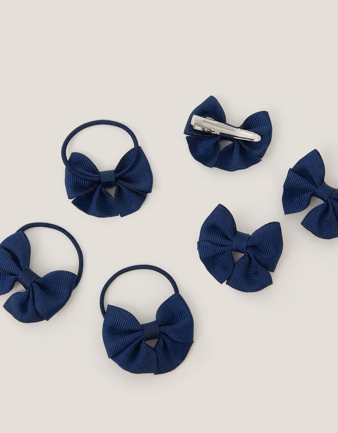 12-Pack School Bow Clips & Hair Bands, Blue (NAVY), large