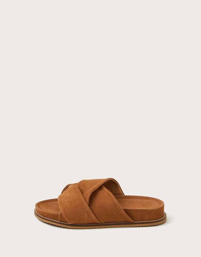 Suede Twist Strap Sandals, Tan (TAN), large