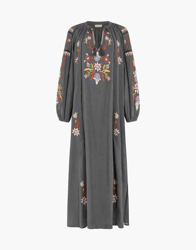 Raffya Eliza Embroidered Shirt Dress , Grey (GREY), large