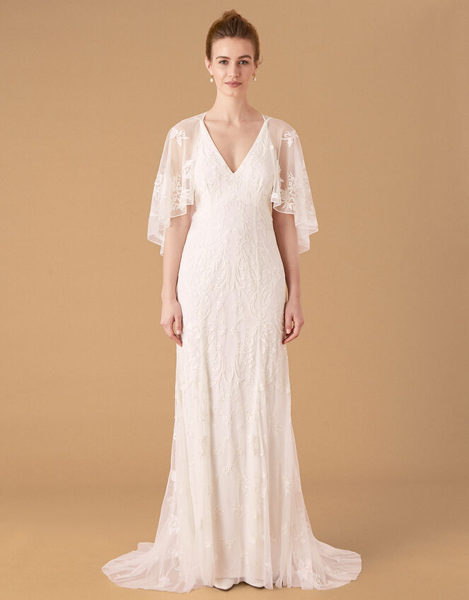 Christabel Cape Embroidered Bridal Dress, Ivory (IVORY), large
