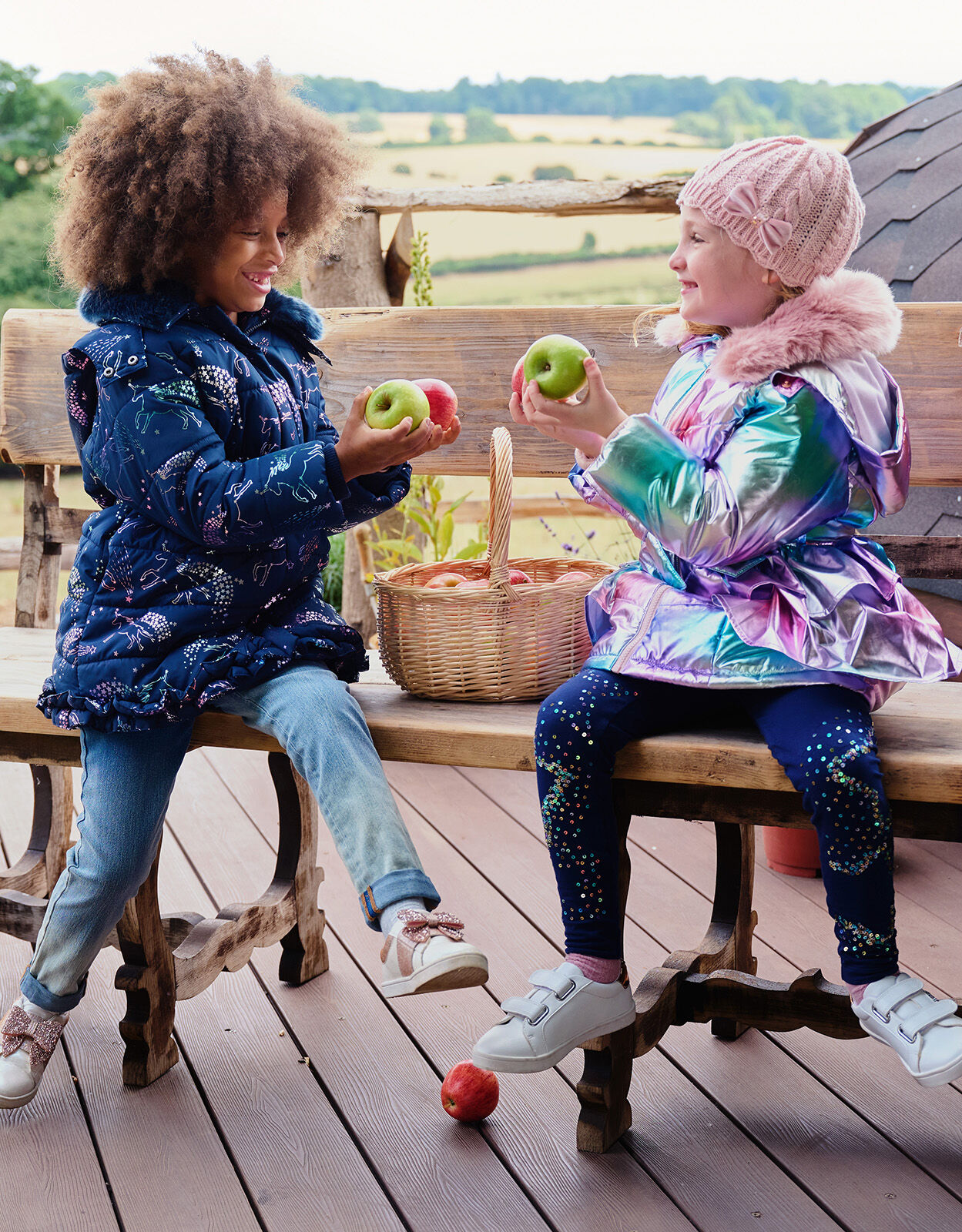 Rainbow Metallic Padded Coat with Hood Pink