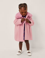 Baby Faux Fur Collar Bow Coat, Pink (PINK), large
