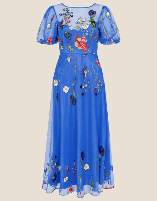 Andrea Embroidered Midi Dress is Recycled Polyester, Blue (COBALT), large