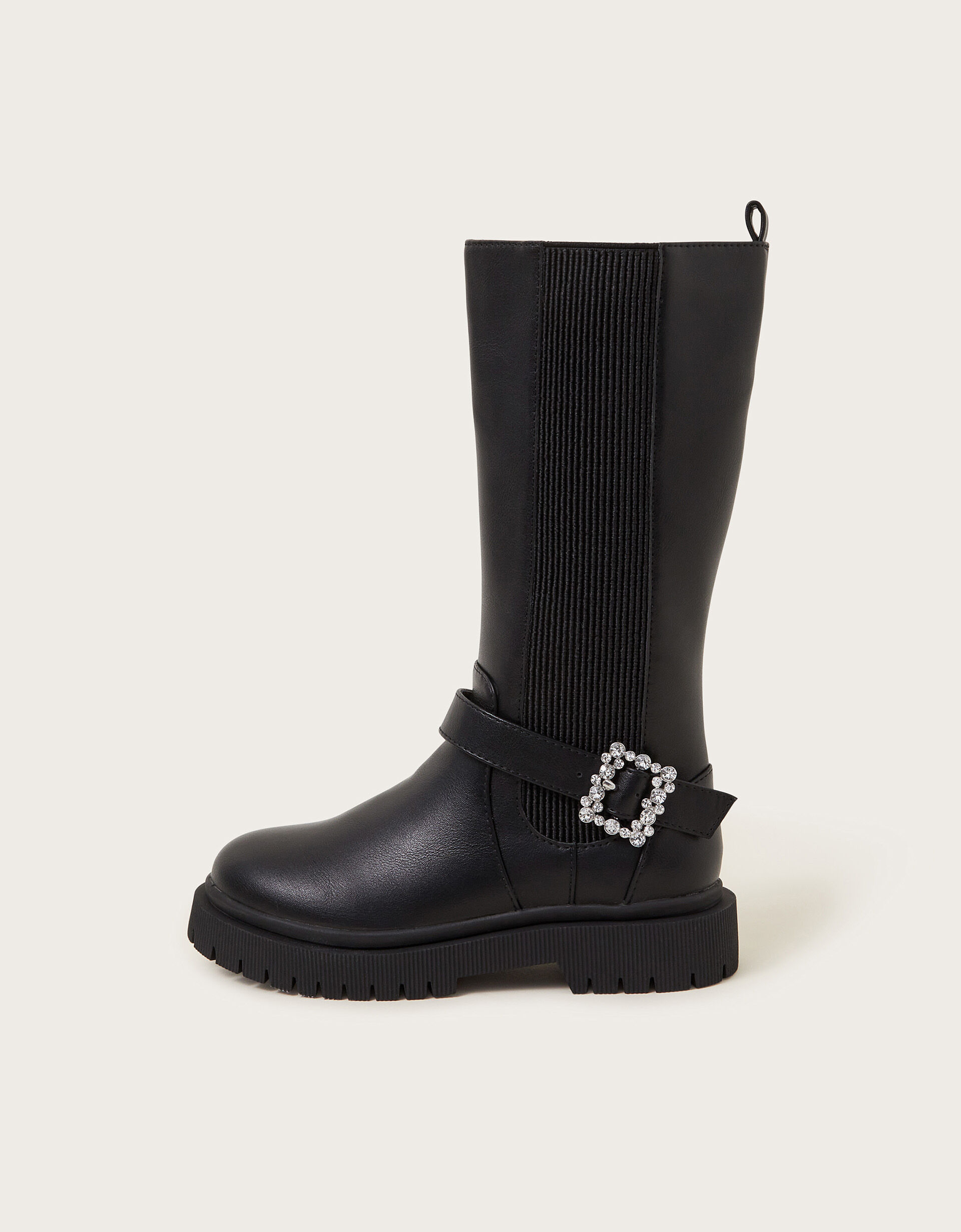 Diamante Buckle Knee High Boots Black Shoes Monsoon UK