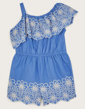 Embroidered Frill Playsuit, Blue (BLUE), large