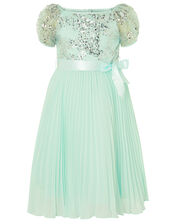 Bellissia Sequin Pleated Dress , Green (MINT), large