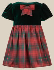 Baby Elspeth Short Sleeve Velvet Tartan Party Dress, Green (GREEN), large