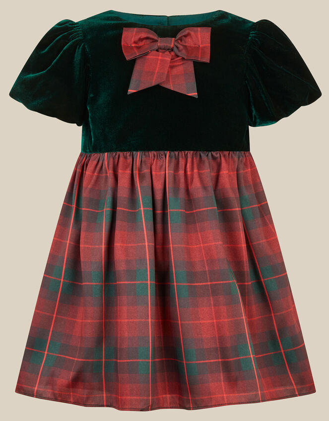 Baby Elspeth Short Sleeve Velvet Tartan Party Dress, Green (GREEN), large