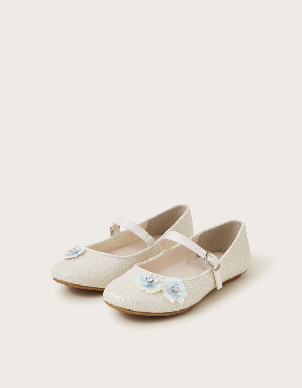 Glitter Sequin Flower Ballet Flats, Ivory (IVORY), large