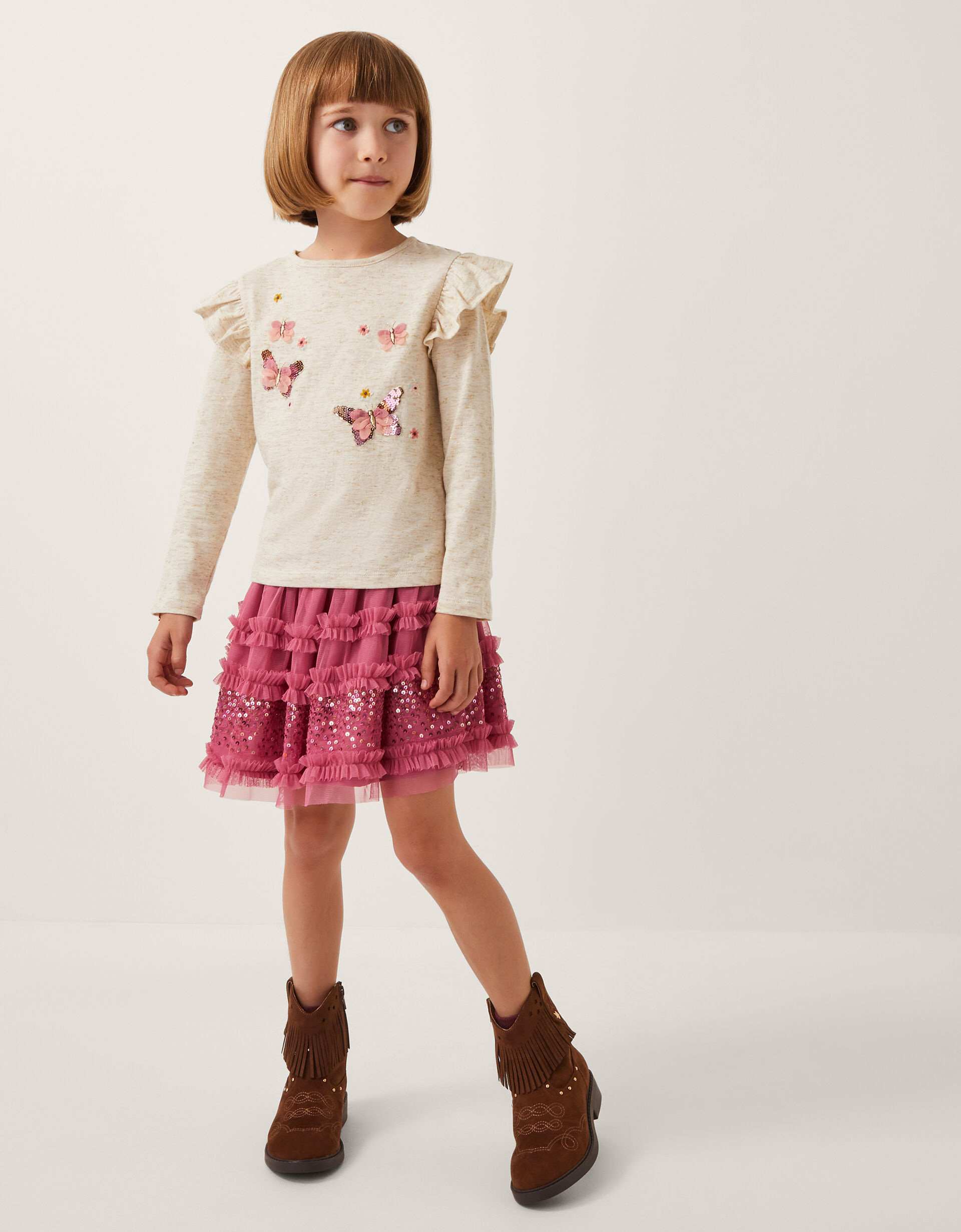 Sequin Butterfly Top & Tulle Skirt Set Pink
