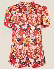Floral Blouse in Linen Blend, Red (RED), large