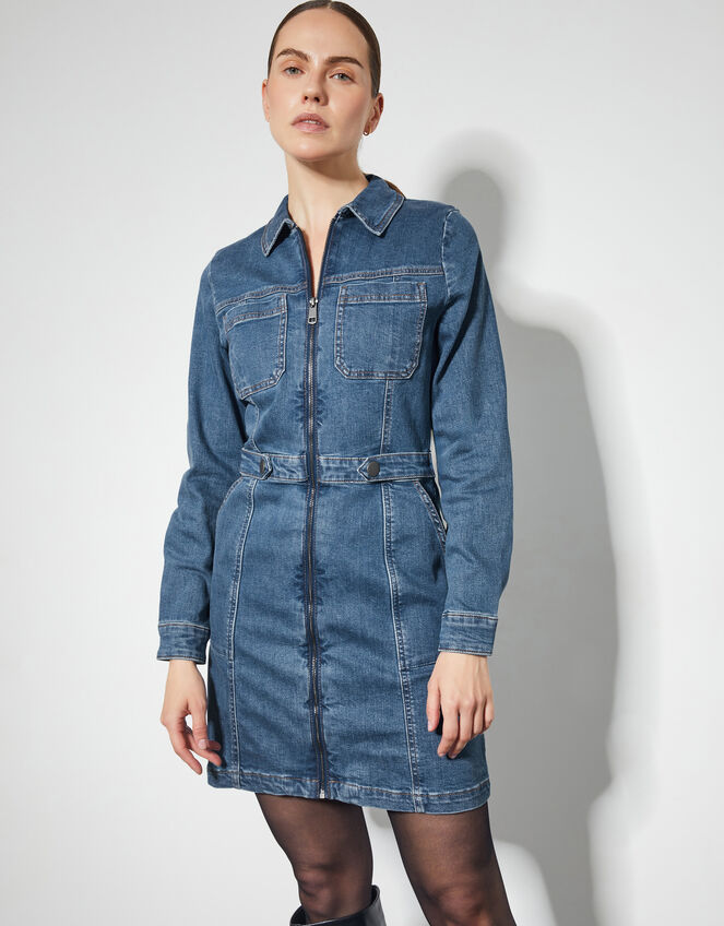 Margo Long Sleeve Denim Mini Dress, Blue (DENIM BLUE), large