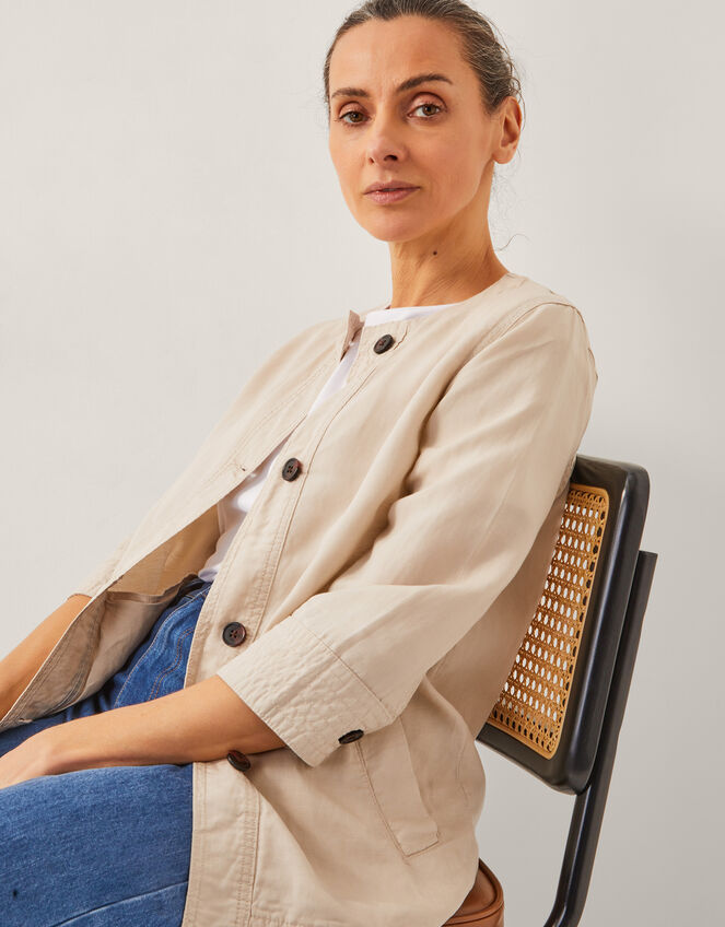 Dana Linen Blend Button Through Jacket, Natural (NATURAL), large