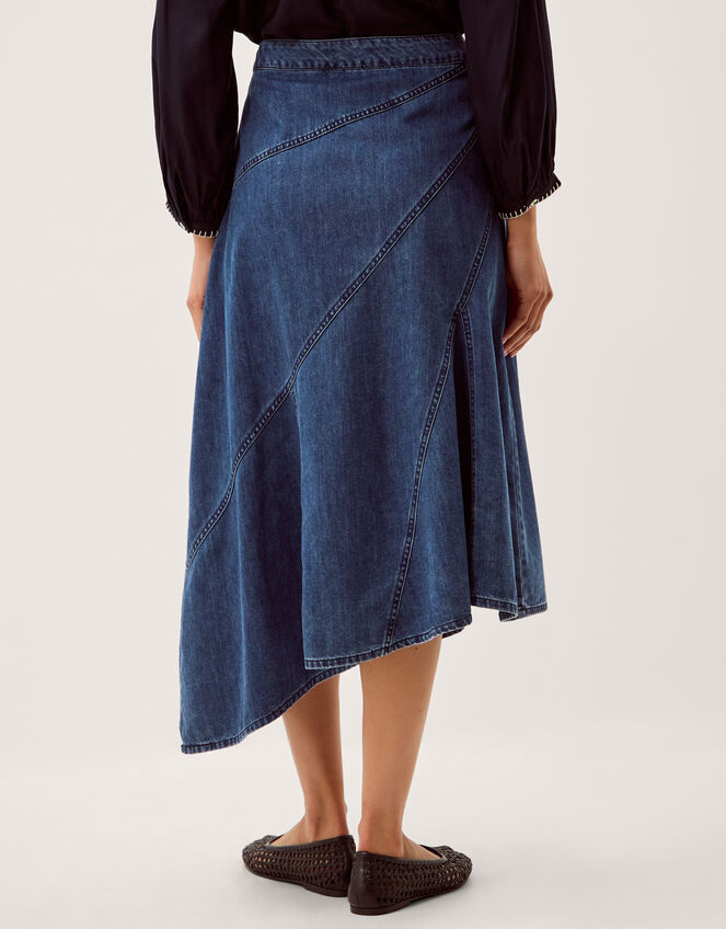 Annie Asymmetric Denim Midi Skirt Blue