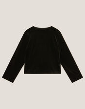 Heart Button Velvet Jacket, Black (BLACK), large