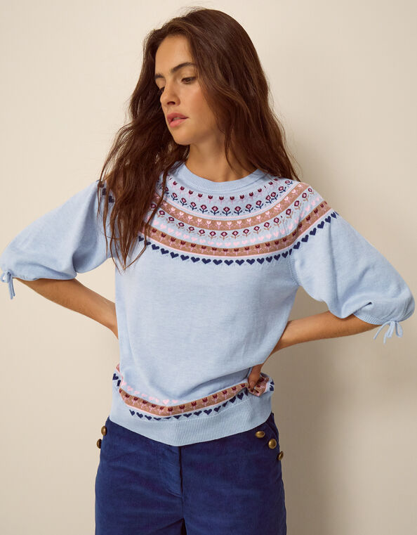 Fia Fair Isle Knit Jumper, Blue (BLUE), large