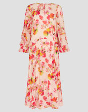 Vanna Frill Floral Print Midi Dress, Ivory (IVORY), large