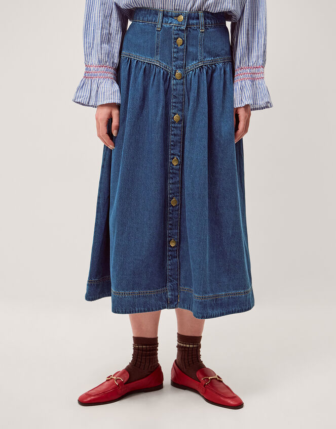 Tamsin Button Denim Midi Skirt  Blue